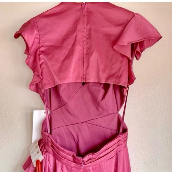 Mac Duggal Pink Ruffle Asymmetrical Hem Special Occasion Cutout Dress Size 4 New