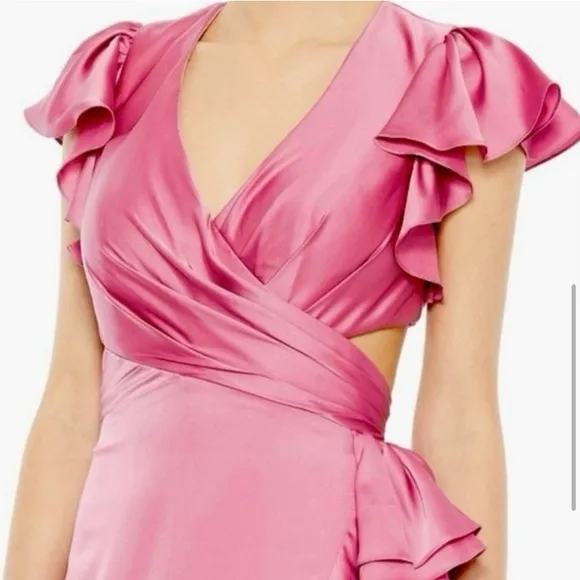 Mac Duggal Pink Ruffle Asymmetrical Hem Special Occasion Cutout Dress Size 4 New