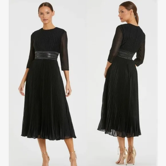 Mac Duggal Shimmering 3/4 Sleeve A-Line Midi Dress SZ 10 NEW 30570