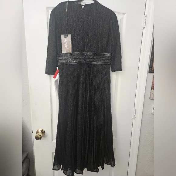 Mac Duggal Shimmering 3/4 Sleeve A-Line Midi Dress SZ 10 NEW 30570