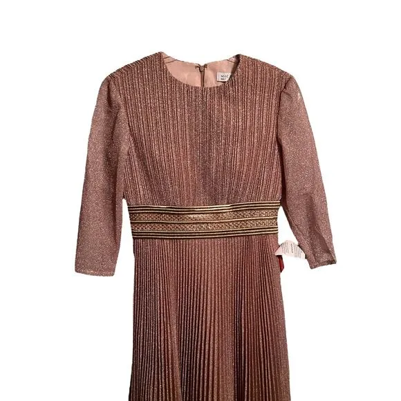 Mac Duggal Shimmering A Line Midi Dress Rose Gold Size 4 NEW 30750 NEW