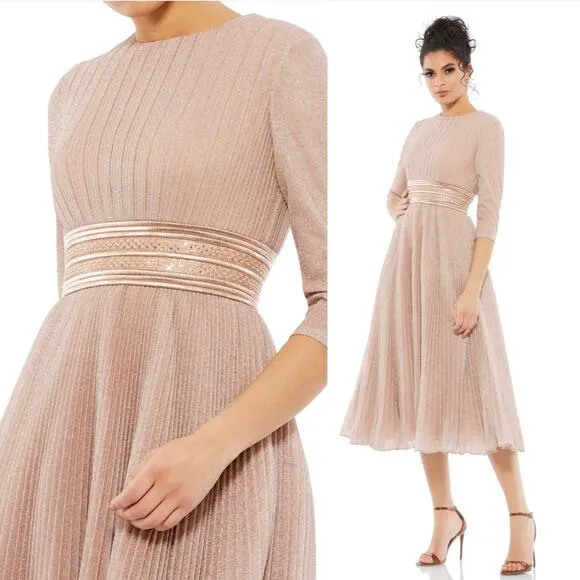 Mac Duggal Shimmering A Line Midi Dress Rose Gold Size 4 NEW 30750 NEW