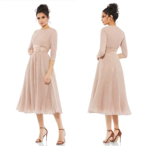 Mac Duggal Shimmering A Line Midi Dress Rose Gold Size 4 NEW 30750 NEW