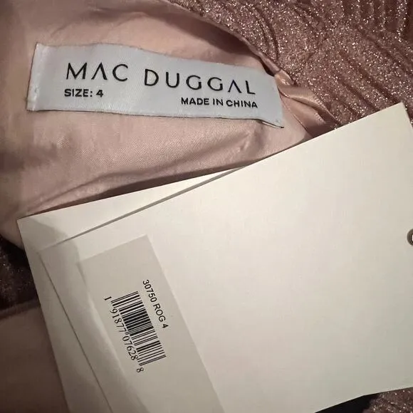 Mac Duggal Shimmering A Line Midi Dress Rose Gold Size 4 NEW 30750 NEW