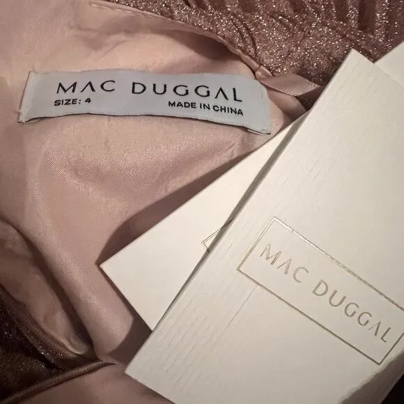 Mac Duggal Shimmering A Line Midi Dress Rose Gold Size 4 NEW 30750 NEW