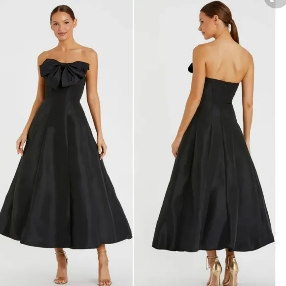 Mac Duggal Strapless A-Line Tea Length Statement Bow Dress sz 6 NWT