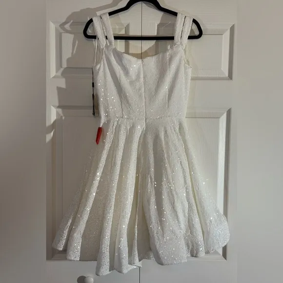 Mac Duggal White Sequin Fit and Flare Mini Dress Style #49484