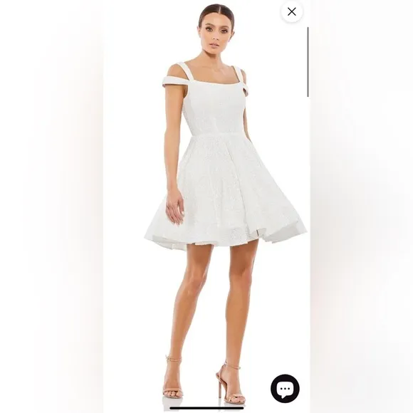 Mac Duggal White Sequin Fit and Flare Mini Dress Style #49484