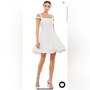 Mac Duggal White Sequin Fit and Flare Mini Dress Style #49484