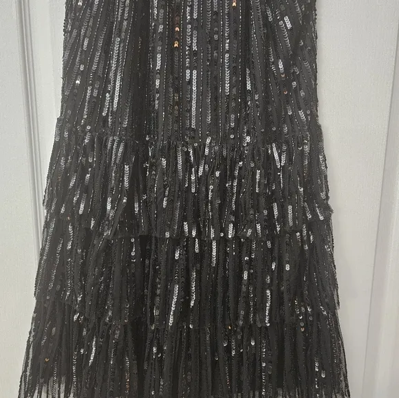 Mac Duggal Women's High Neck A-Line Ruffle Sequin Mini Dress SZ 12 NEW