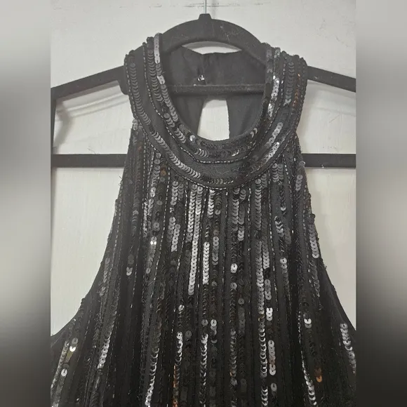 Mac Duggal Women's High Neck A-Line Ruffle Sequin Mini Dress SZ 12 NEW