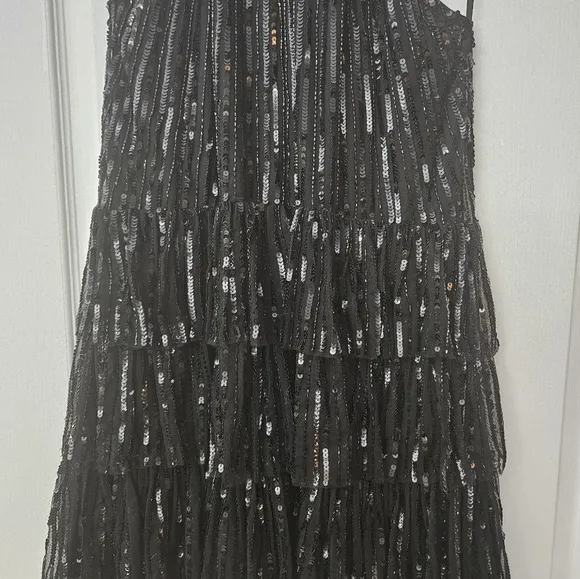 Mac Duggal Women's High Neck A-Line Ruffle Sequin Mini Dress SZ 12 NEW