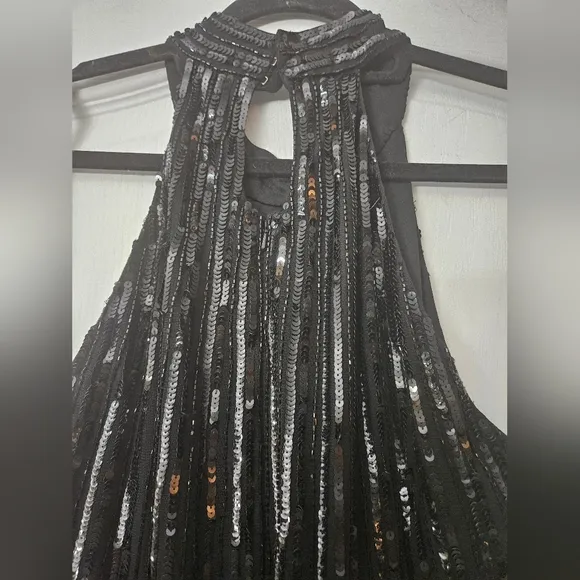 Mac Duggal Women's High Neck A-Line Ruffle Sequin Mini Dress SZ 12 NEW