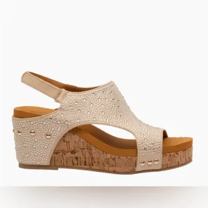 Made In Colombia Barbara Taupe Crystal Rhinestone Embellished Cork Wedge Sandals