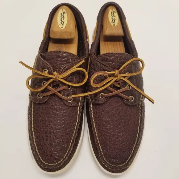Made in Maine USA Mens Size 11D Brown Pebbled Leather Boat Shoe Slip On