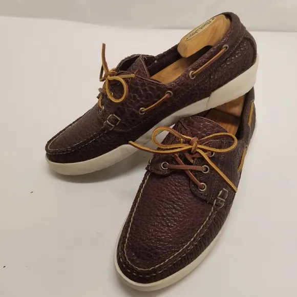 Made in Maine USA Mens Size 11D Brown Pebbled Leather Boat Shoe Slip On