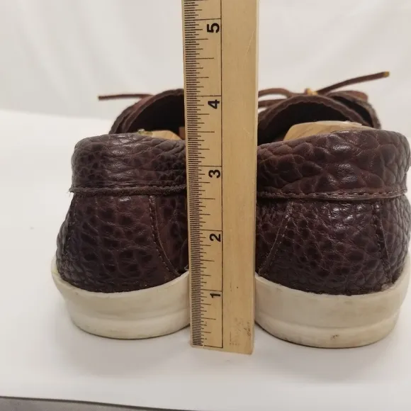 Made in Maine USA Mens Size 11D Brown Pebbled Leather Boat Shoe Slip On