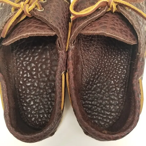 Made in Maine USA Mens Size 11D Brown Pebbled Leather Boat Shoe Slip On