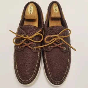 Made in Maine USA Mens Size 11D Brown Pebbled Leather Boat Shoe Slip On