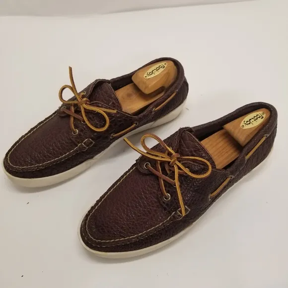 Made in Maine USA Mens Size 11D Brown Pebbled Leather Boat Shoe Slip On