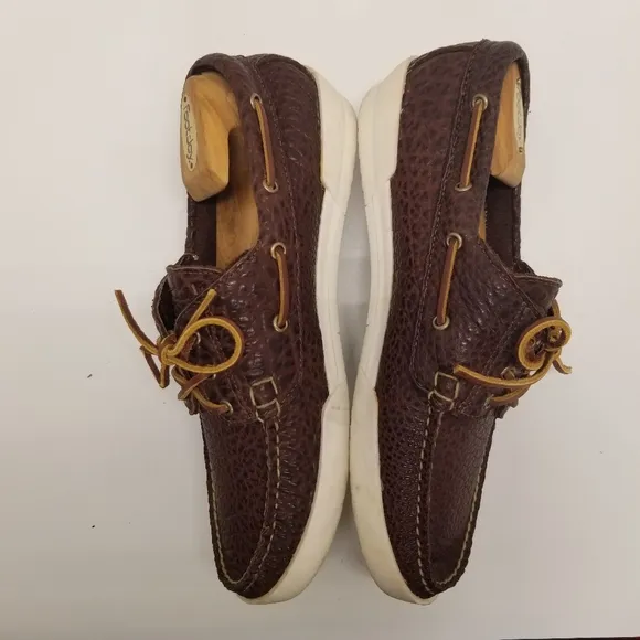 Made in Maine USA Mens Size 11D Brown Pebbled Leather Boat Shoe Slip On