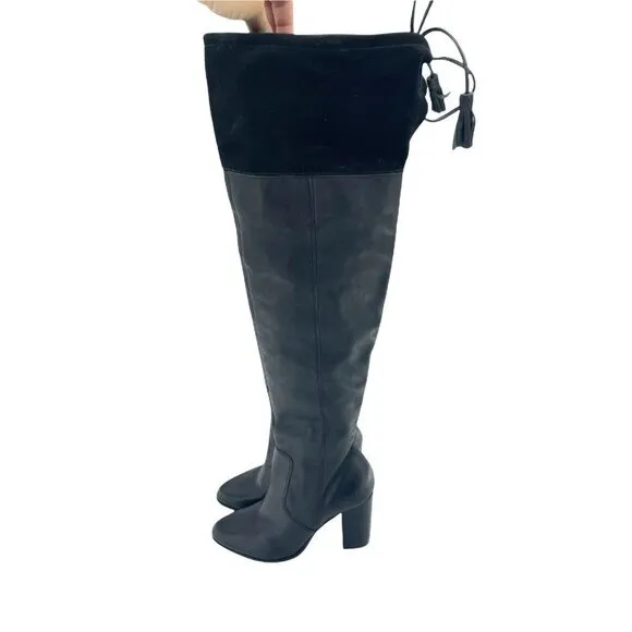 Made Over the Knee Black Leather Suede Cuff Tall Boots SZ 7.5 NEW SZ 7.5
