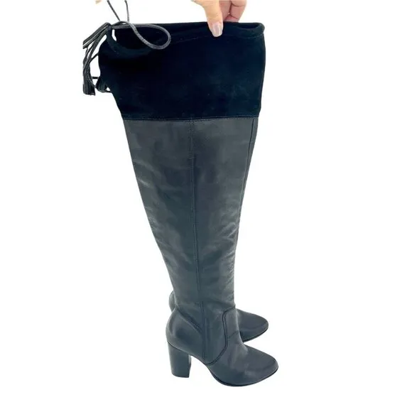 Made Over the Knee Black Leather Suede Cuff Tall Boots SZ 7.5 NEW SZ 7.5