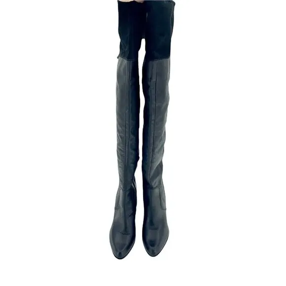 Made Over the Knee Black Leather Suede Cuff Tall Boots SZ 7.5 NEW SZ 7.5