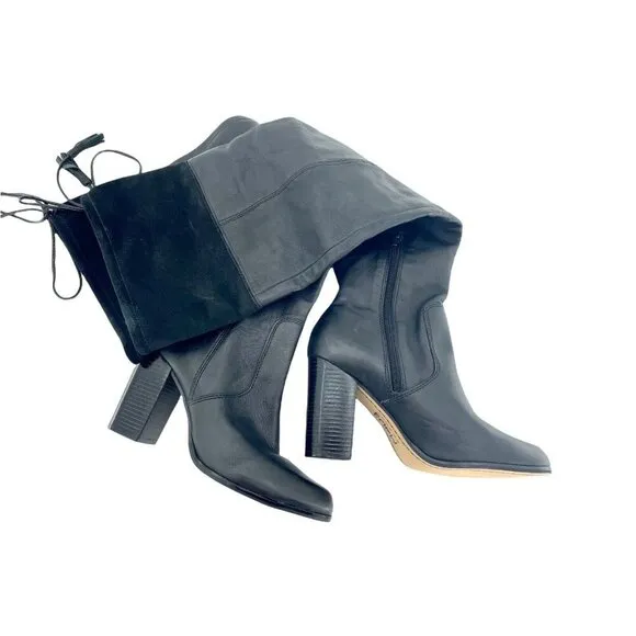 Made Over the Knee Black Leather Suede Cuff Tall Boots SZ 7.5 NEW SZ 7.5