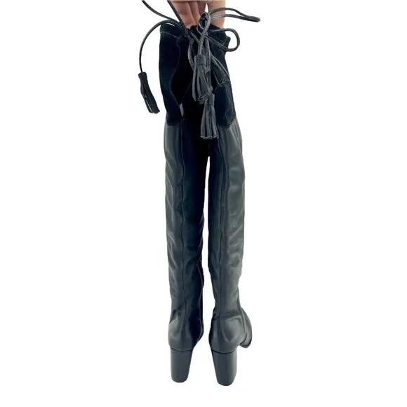 Made Over the Knee Black Leather Suede Cuff Tall Boots SZ 7.5 NEW SZ 7.5