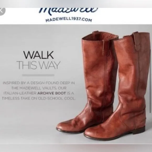 Madewell 1937 Archive Italian Leather Boots English Saddle #96873.
