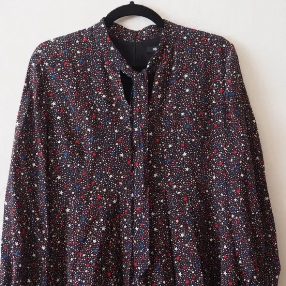 Madewell - Balsam Long Sleeve Tie Neck Dress in Starry Night