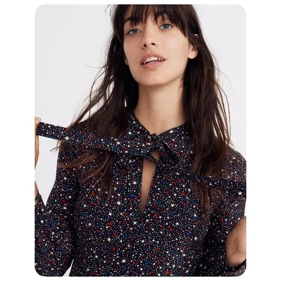Madewell - Balsam Long Sleeve Tie Neck Dress in Starry Night