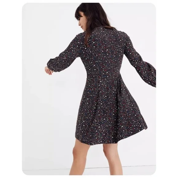 Madewell - Balsam Long Sleeve Tie Neck Dress in Starry Night