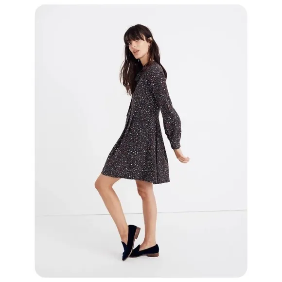Madewell - Balsam Long Sleeve Tie Neck Dress in Starry Night