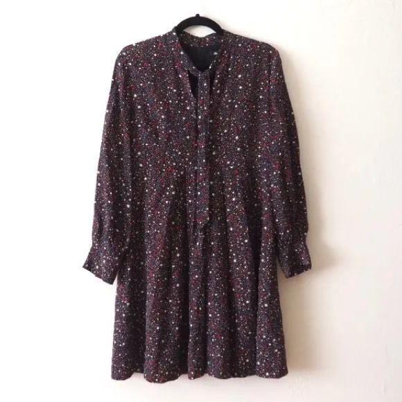 Madewell - Balsam Long Sleeve Tie Neck Dress in Starry Night