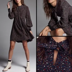Madewell - Balsam Long Sleeve Tie Neck Dress in Starry Night