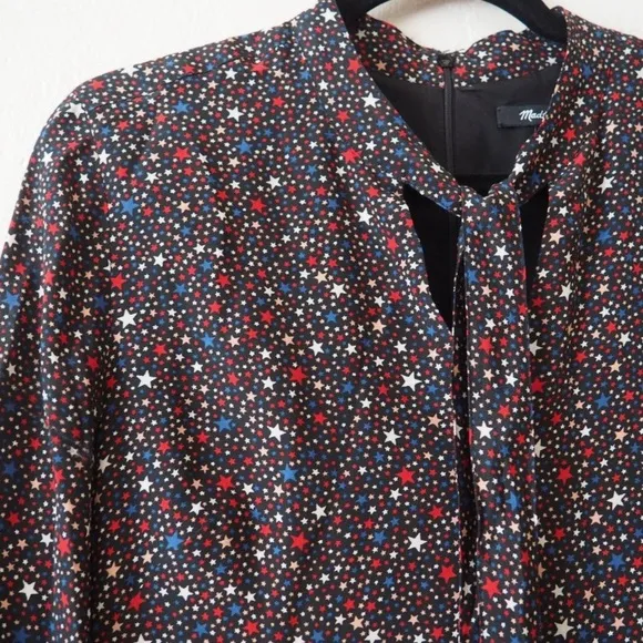 Madewell - Balsam Long Sleeve Tie Neck Dress in Starry Night