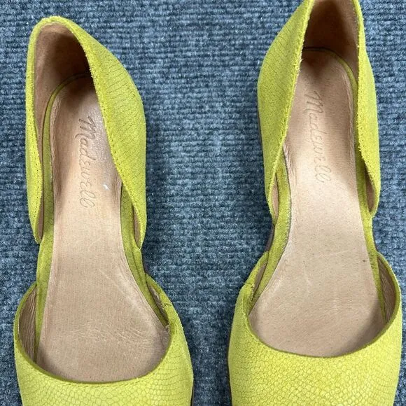 Madewell D’Orsay Flats Womens 8 Chartreuse Suede Leather Pointed Toe Snakeskin