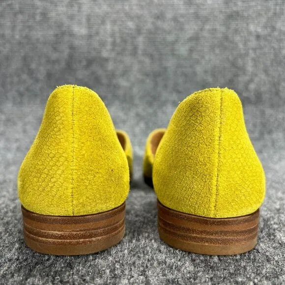Madewell D’Orsay Flats Womens 8 Chartreuse Suede Leather Pointed Toe Snakeskin