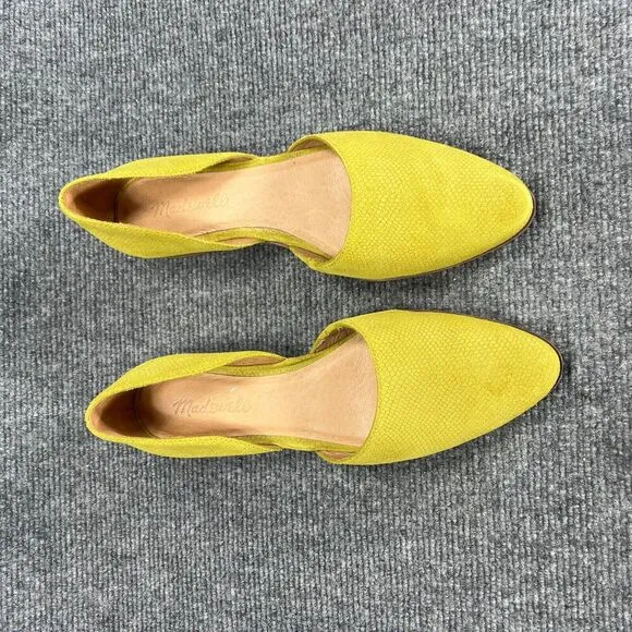 Madewell D’Orsay Flats Womens 8 Chartreuse Suede Leather Pointed Toe Snakeskin