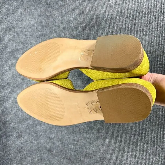 Madewell D’Orsay Flats Womens 8 Chartreuse Suede Leather Pointed Toe Snakeskin