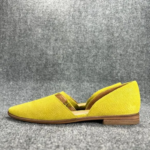 Madewell D’Orsay Flats Womens 8 Chartreuse Suede Leather Pointed Toe Snakeskin