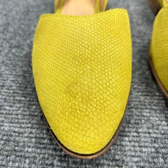 Madewell D’Orsay Flats Womens 8 Chartreuse Suede Leather Pointed Toe Snakeskin