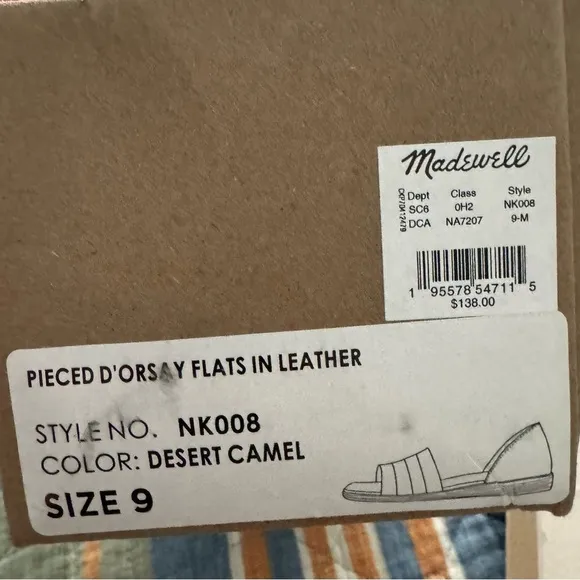 Madewell Pieced D’Orsay Women's Leather Flats size 9 NIB