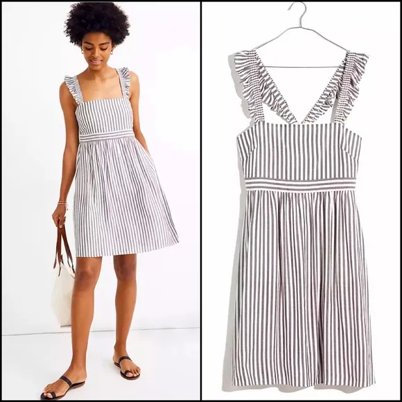 Madewell Striped Empire Ruffle Strap Dress Sundress