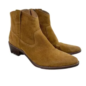 Madewell Tan Suede Western Style Ankle Boots Side Zip Made in Brazil Women's 7