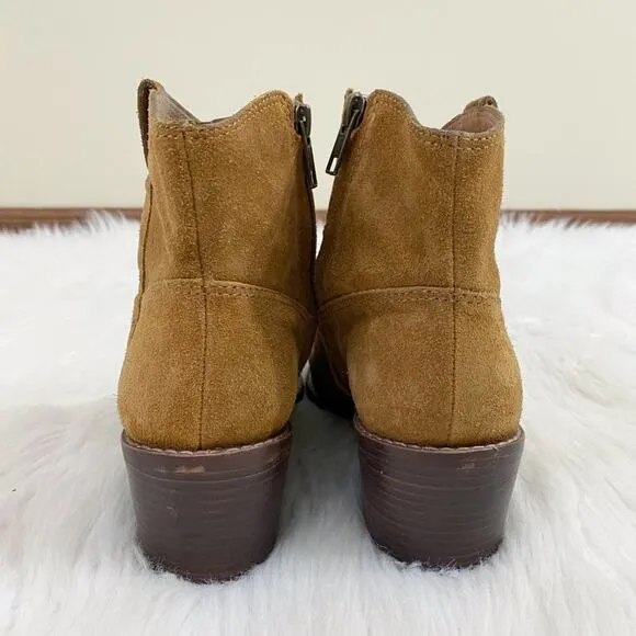 Madewell Tan Suede Western Style Ankle Boots Side Zip Made in Brazil Women's 7