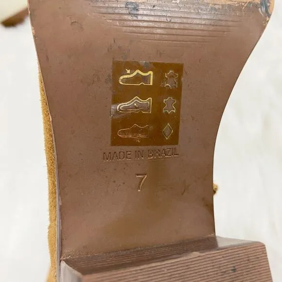 Madewell Tan Suede Western Style Ankle Boots Side Zip Made in Brazil Women's 7