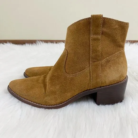 Madewell Tan Suede Western Style Ankle Boots Side Zip Made in Brazil Women's 7